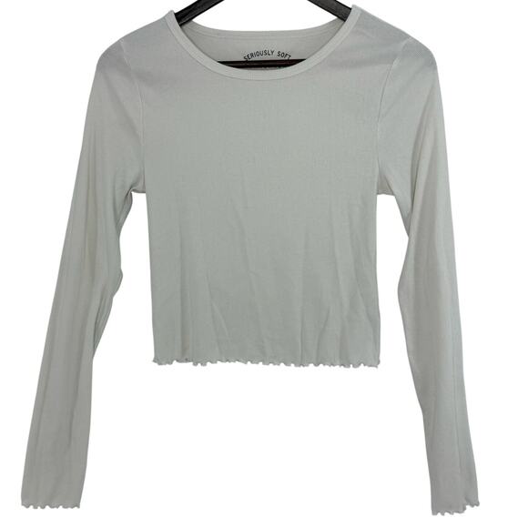 Aeropostale Seriously Soft Shrunken Tee Large White Long Sleeve Y2K Basic Top - Picture 1 of 3